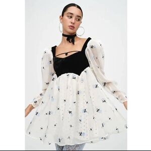 BNWT For Love And Lemons Marcella White Mini Dress with Black Details